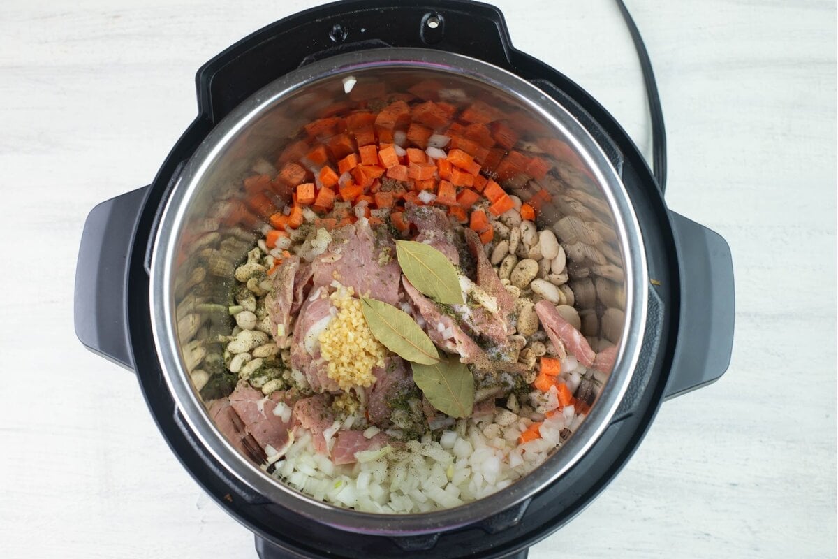Dried bean ingredients in the Instant Pot.