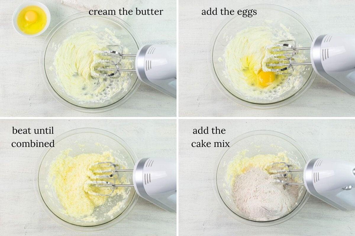 4 step by step photos mixing the ingredients.