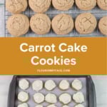 Carrot Cake Treats unfrosted on a cooling rack and frosted on a tray.