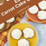 Carrot cookies on dessert plates.