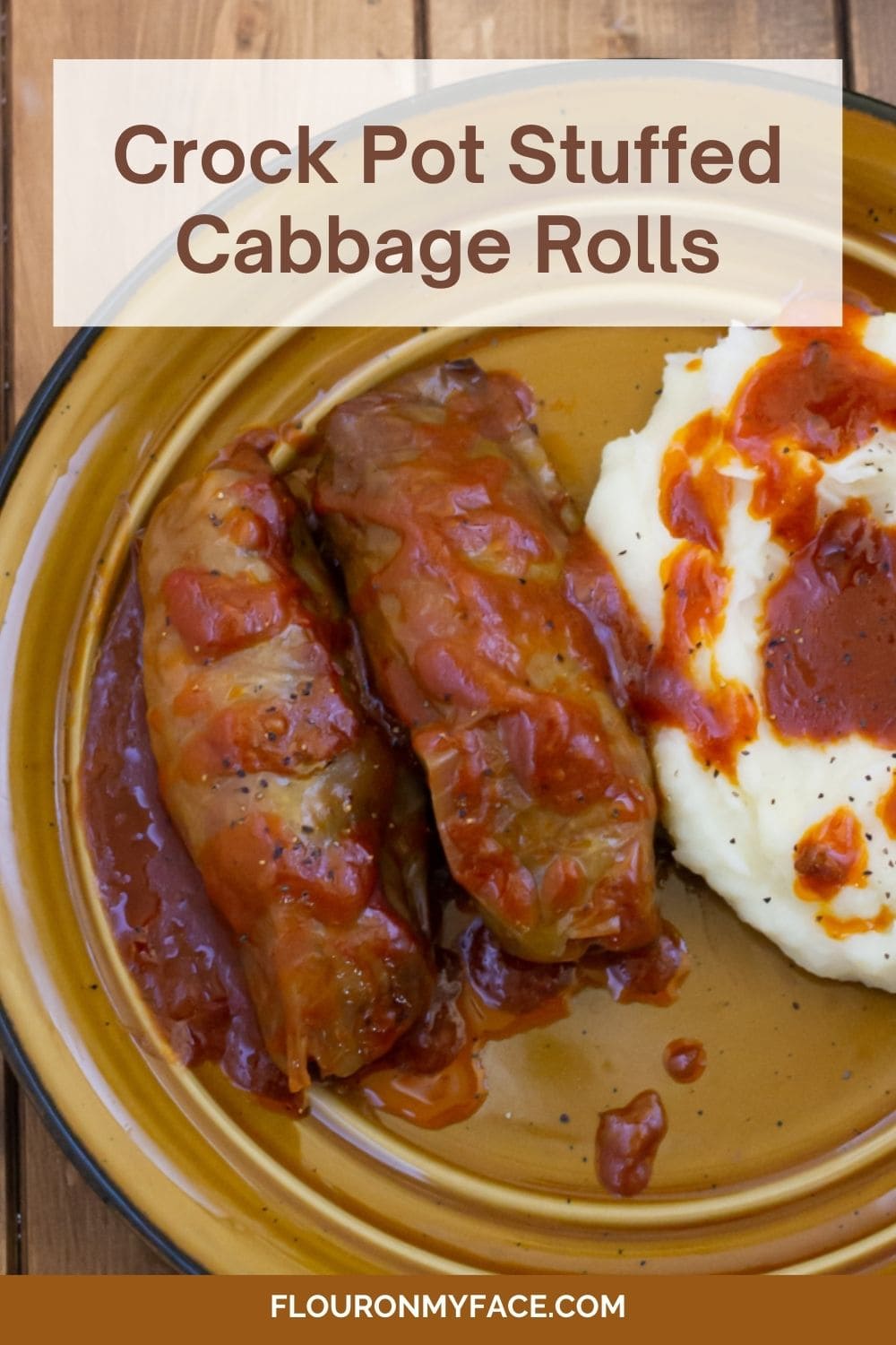 Large image slow cooker stuffed cabbage rolls on a plate.