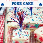 $th of July decorated dessert cut and served in a glass pan.