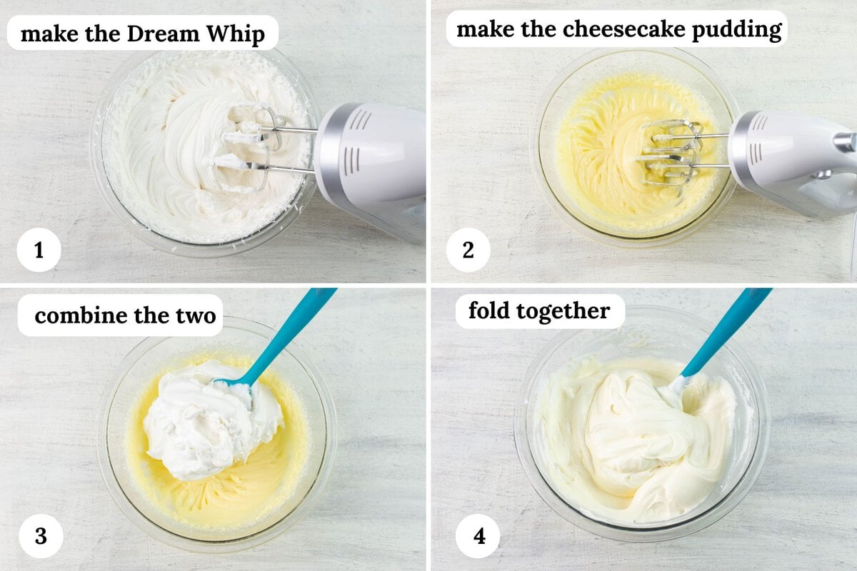 Photo steps to make cheesecake pudding frosting.