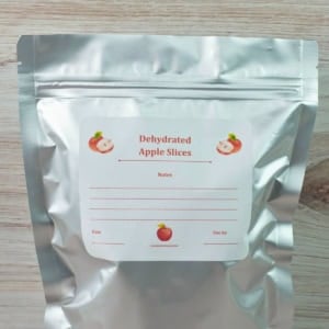 Close up of dehydrated apple slices label.
