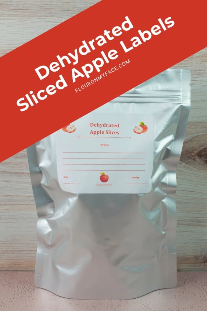 Dried and Sliced Apples in a storage bag with a printable bag label on the front.