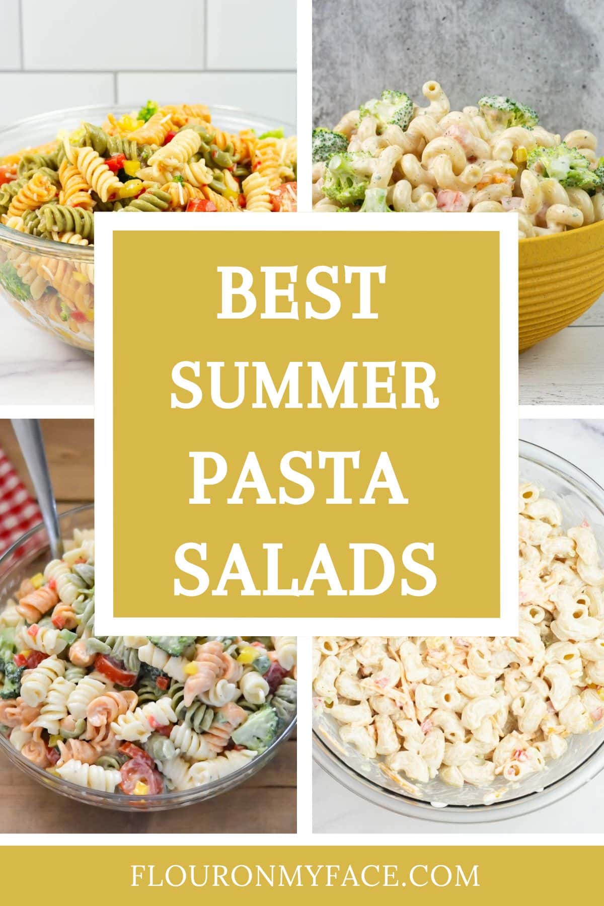 4 Pasta Salad recipes in a collage photo.