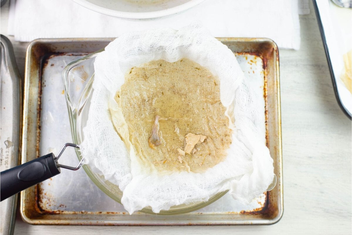 Solids left in the strainer from broth.